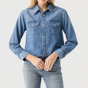 Citizens Of Humanity  Baby Shay Cropped Button Down Long Sleeve Jean Shirt XS